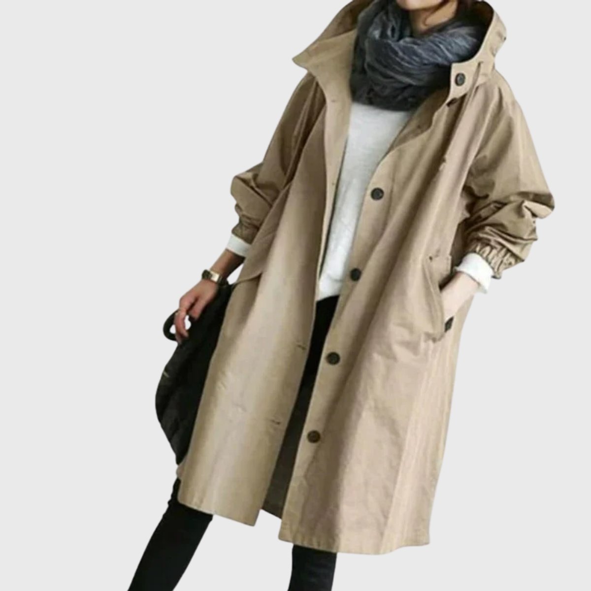 Women's Oversized Hooded Water-Repellent Midi Trench Coat