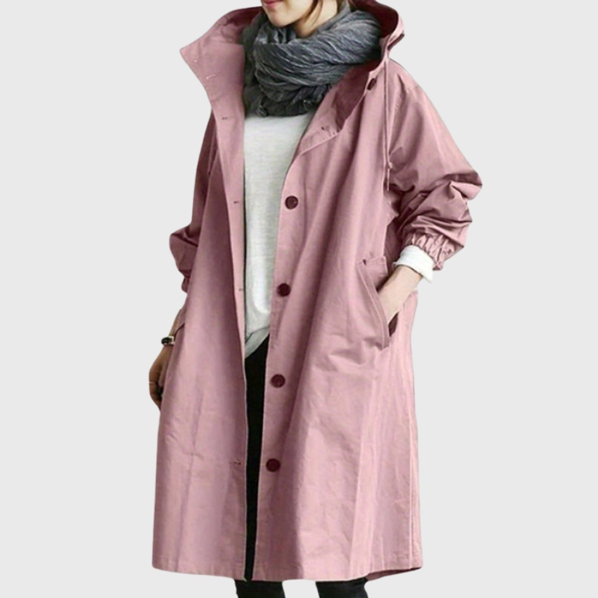 Women's Oversized Hooded Water-Repellent Midi Trench Coat
