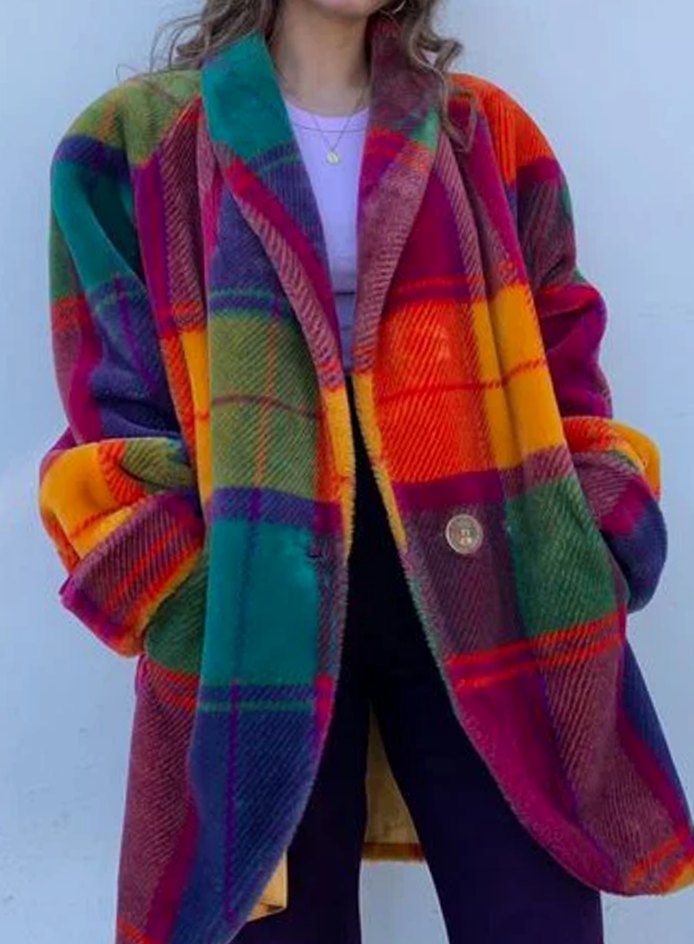 Women's Oversized Long Plaid Coat Relaxed Winter Outerwear