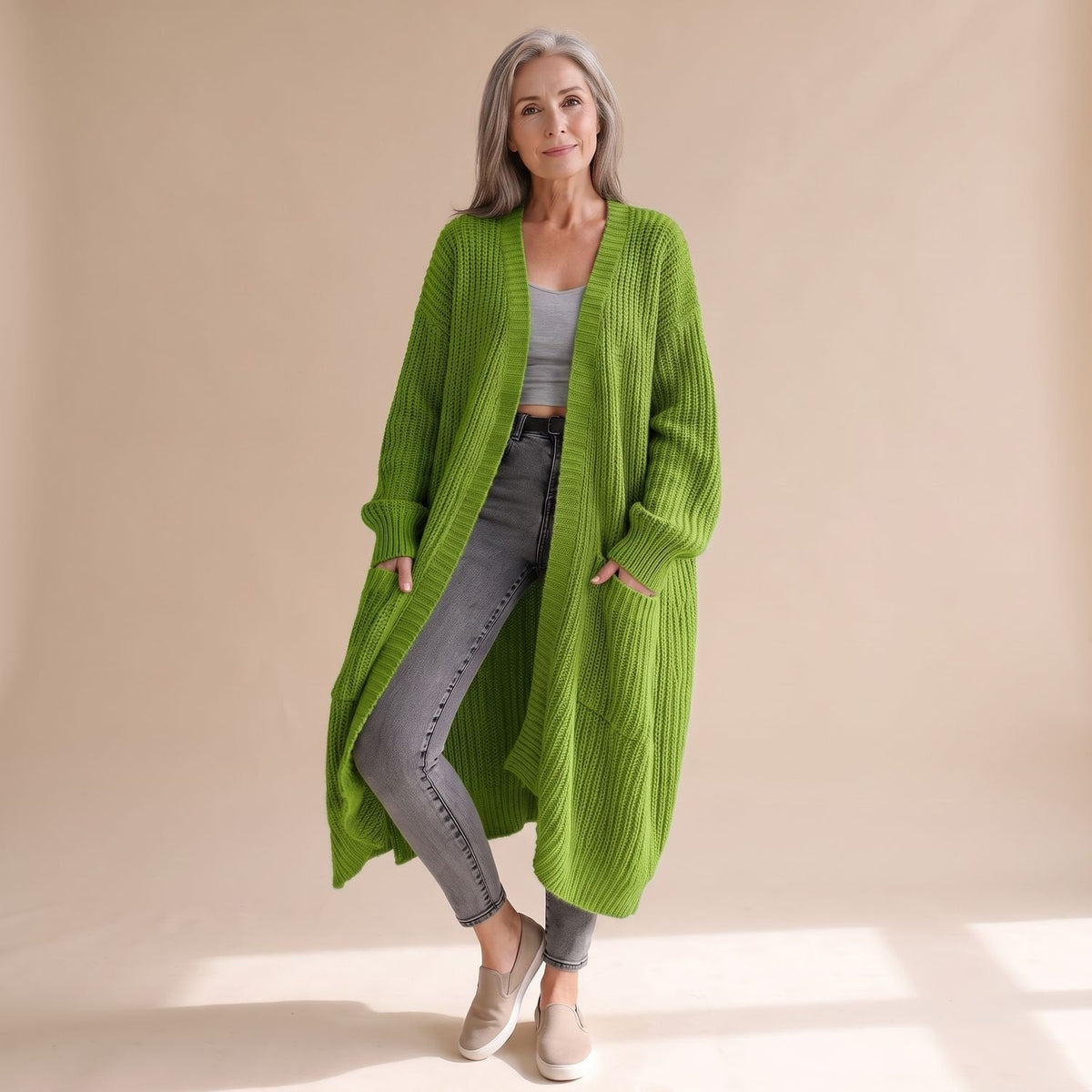 Aria | Women's Oversized Long Ribbed Knit Open-Front Cardigan
