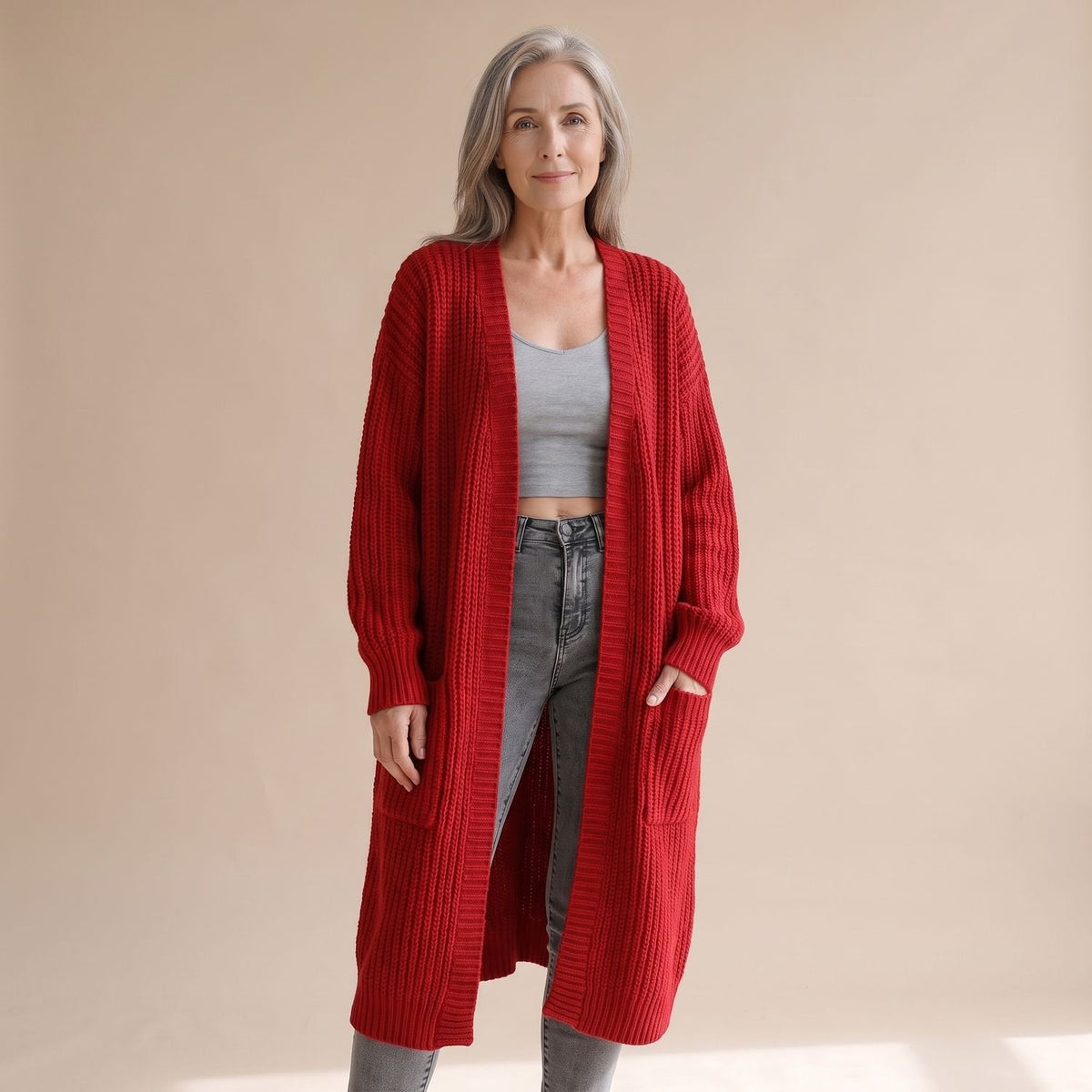 Aria | Women's Oversized Long Ribbed Knit Open-Front Cardigan