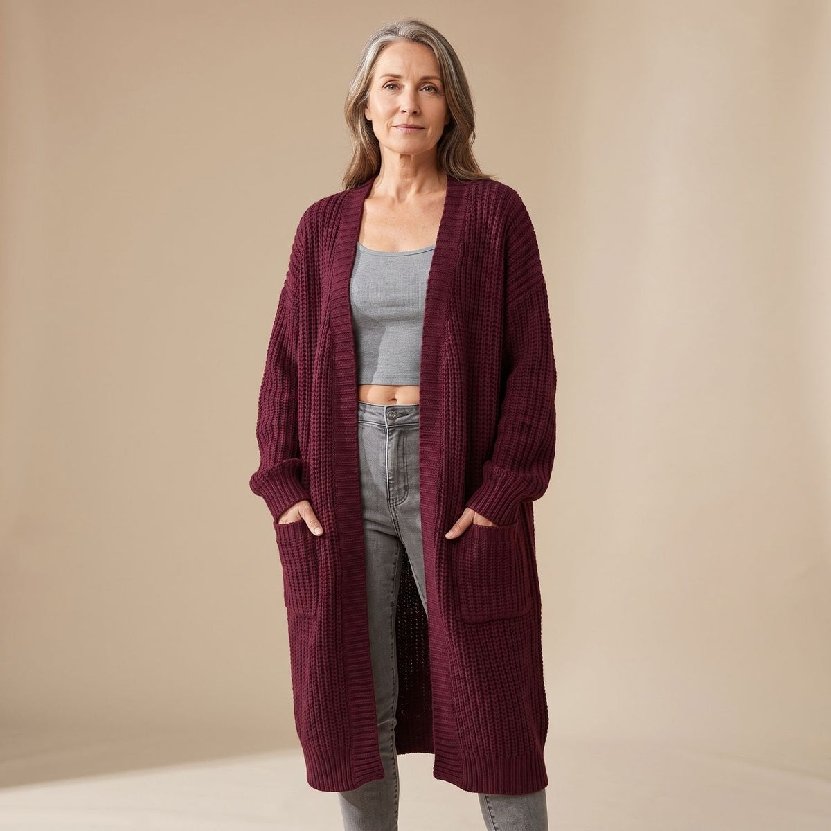 Aria | Women's Oversized Long Ribbed Knit Open-Front Cardigan