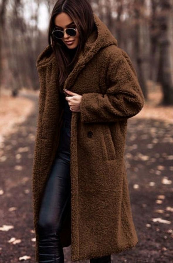 Women's Oversized Longline Hooded Faux Fur Winter Coat