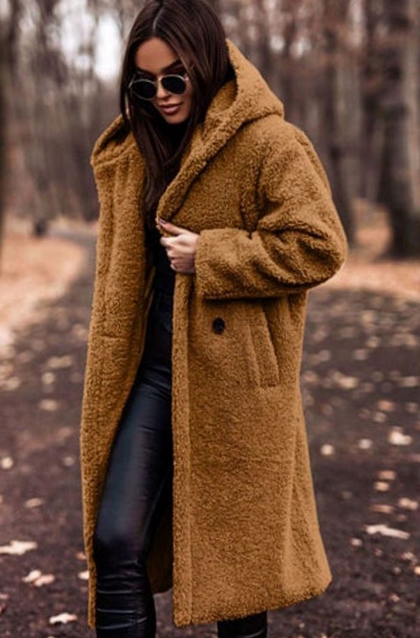 Women's Oversized Longline Hooded Faux Fur Winter Coat