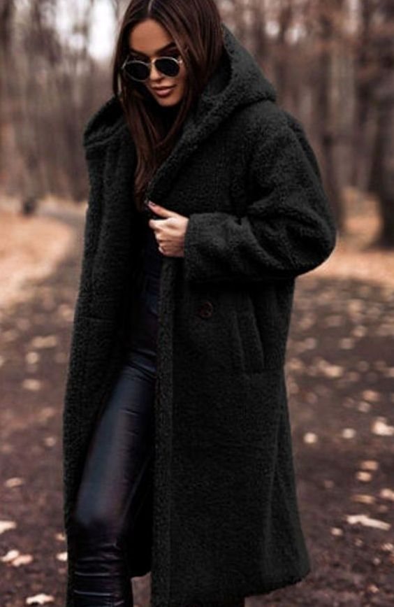 Women's Oversized Longline Hooded Faux Fur Winter Coat