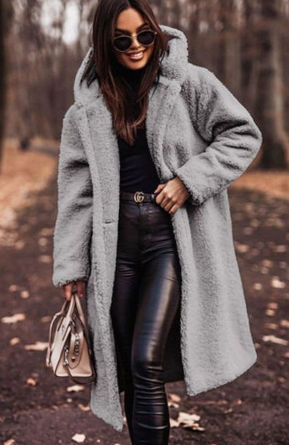 Women's Oversized Longline Hooded Faux Fur Winter Coat