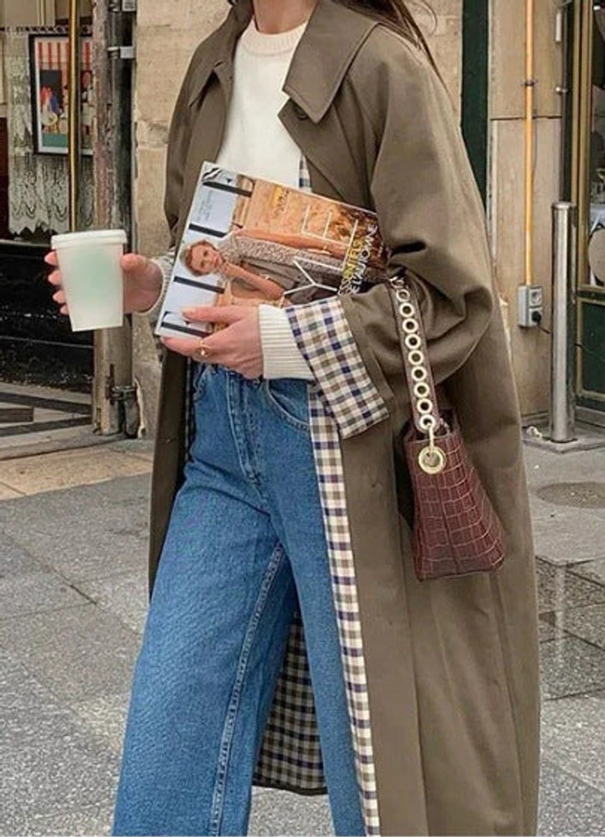 Women's Oversized Plaid-Lined Cotton Blend Trench Coat