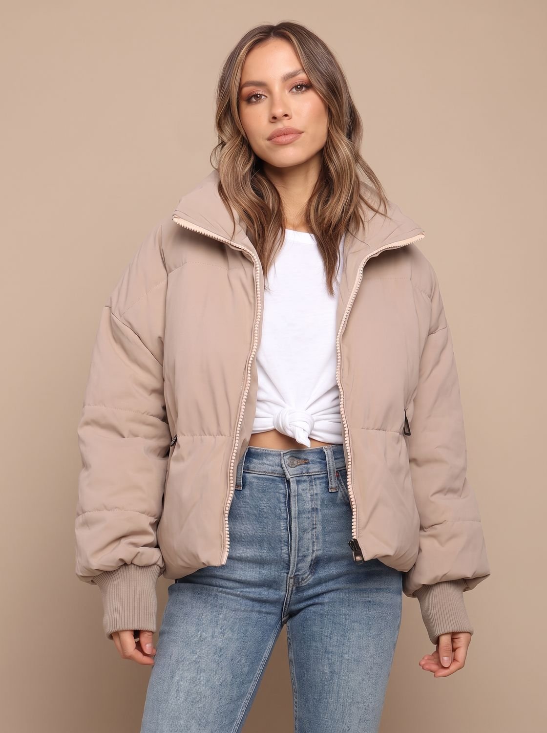 Grace | Women's Oversized Puffer Jacket Stand Collar Ribbed Cuff