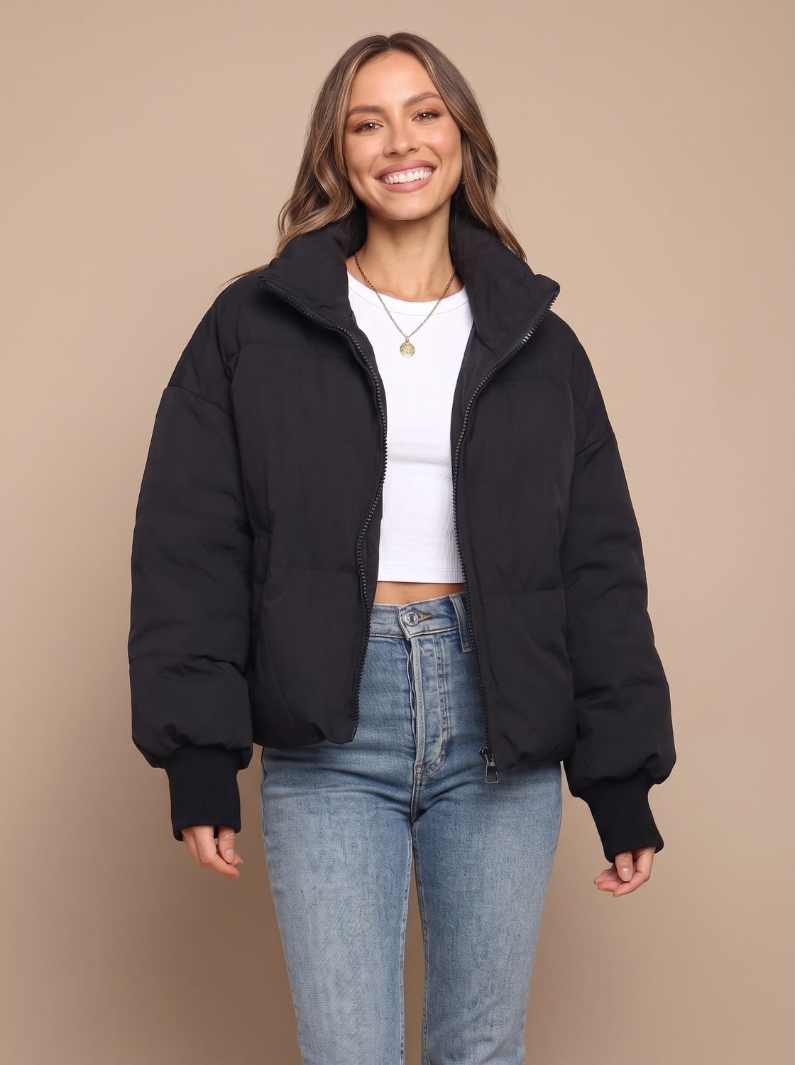 Grace | Women's Oversized Puffer Jacket Stand Collar Ribbed Cuff