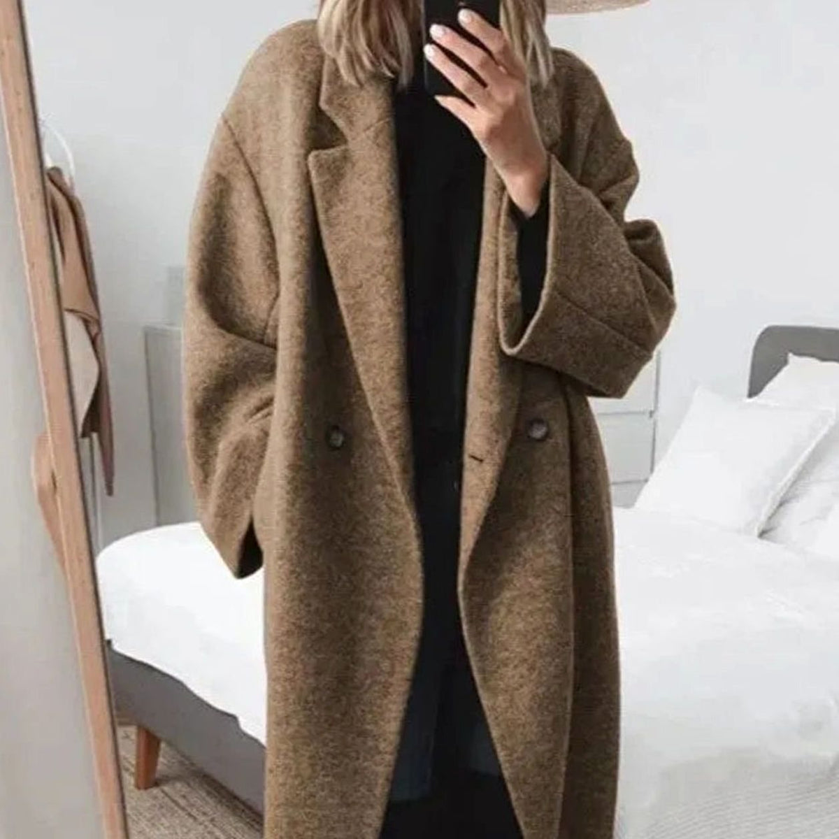 Women's Oversized Relaxed-Fit Double-Breasted Long Coat