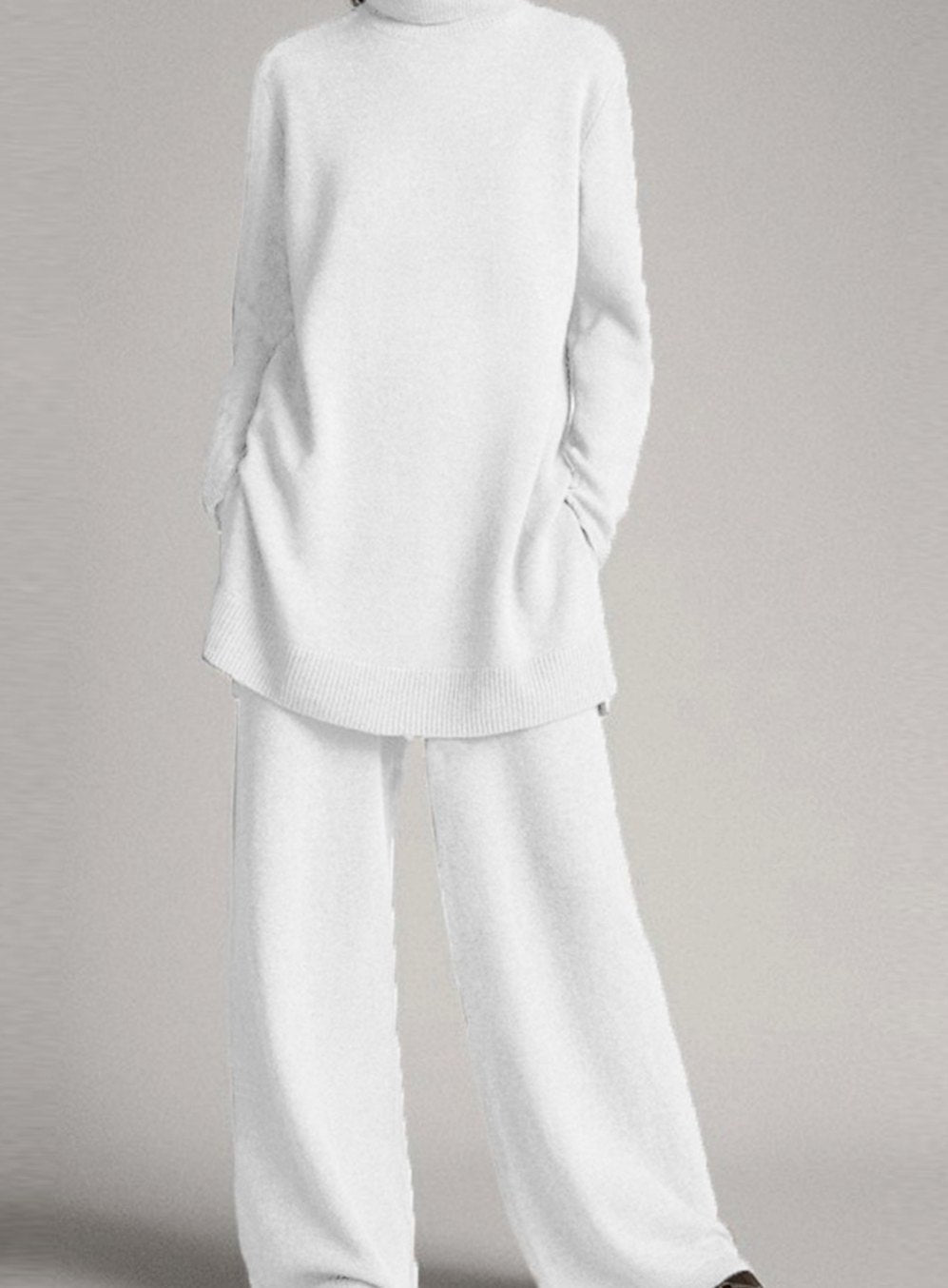 Women's Oversized Turtleneck Knit Lounge Set Wide-Leg Pants
