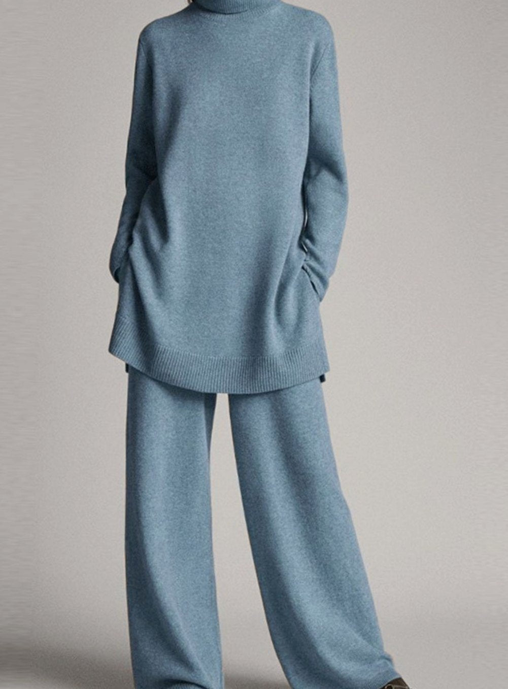 Women's Oversized Turtleneck Knit Lounge Set Wide-Leg Pants