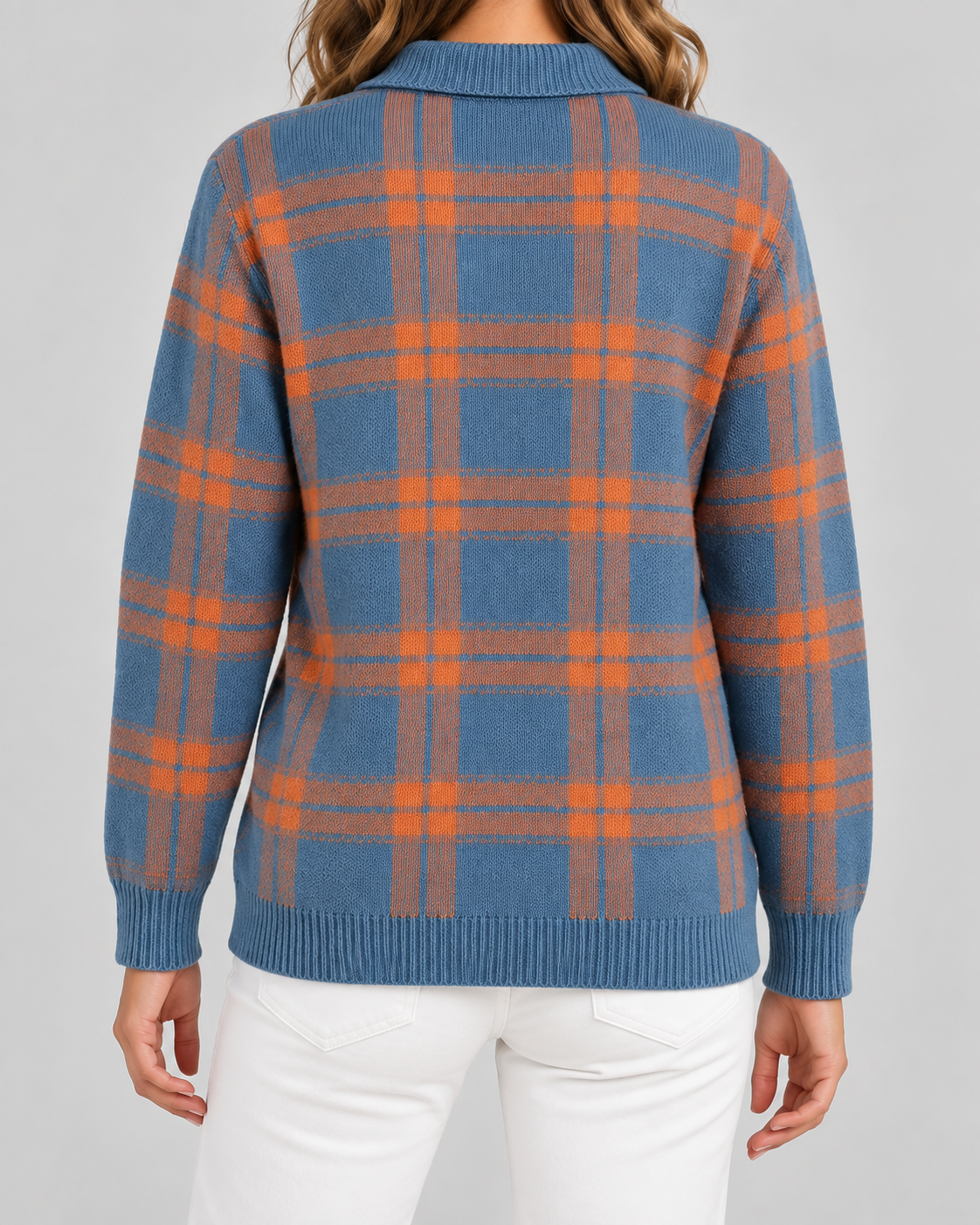 Women's Plaid Knit Cardigan - Collared Button Front Relaxed Fit