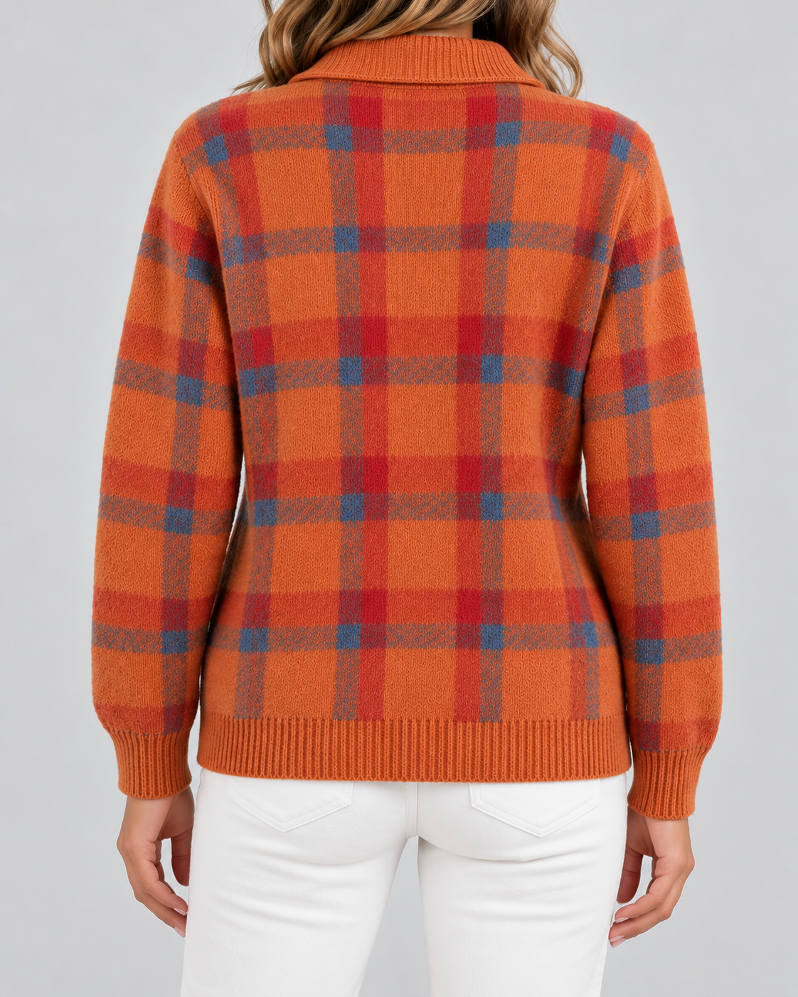Women's Plaid Knit Cardigan - Collared Button Front Relaxed Fit