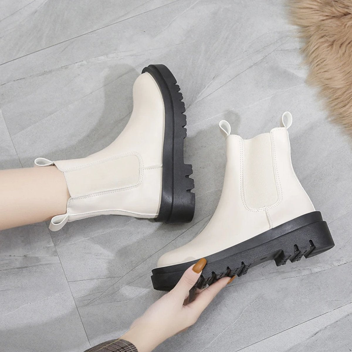 Women's Platform Chelsea Ankle Boots Elastic Side-Panel Pull-On