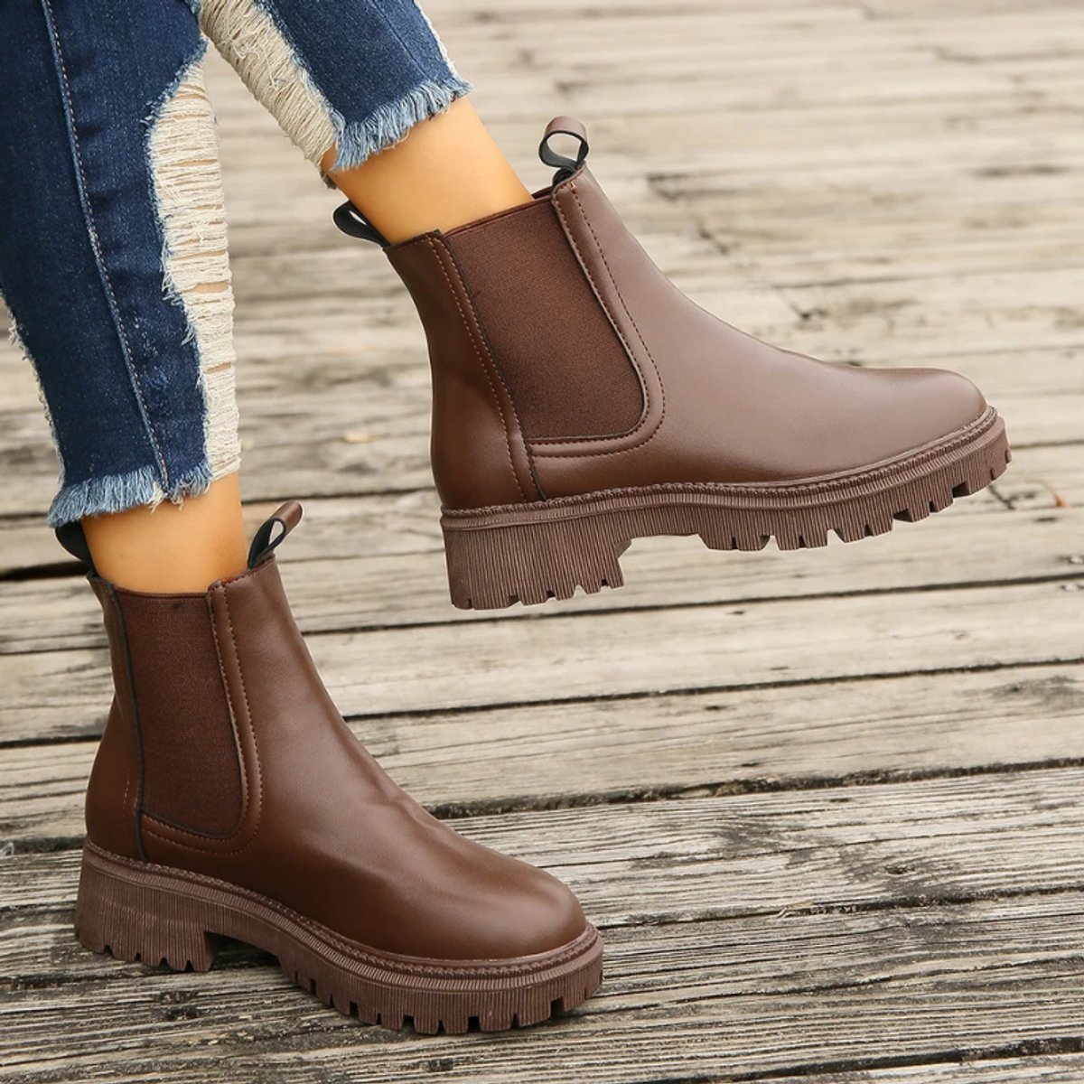 Women's Platform Chelsea Slip-On Ankle Boots Pull-Tab