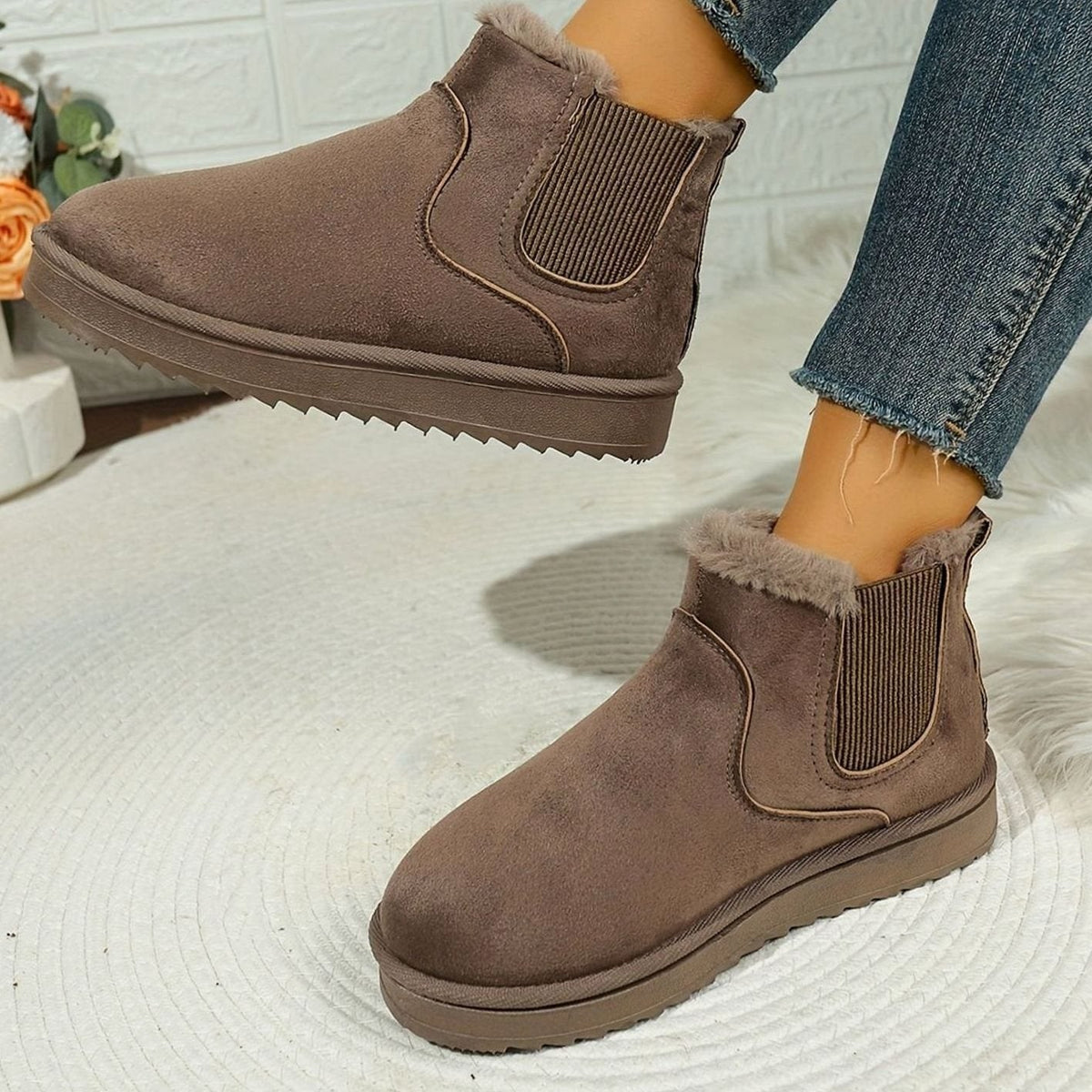 Women's Plush-Lined Ankle Boots | Elastic Side Panels for Slip-On Wear and Textured Platform Sole | 3 Colors