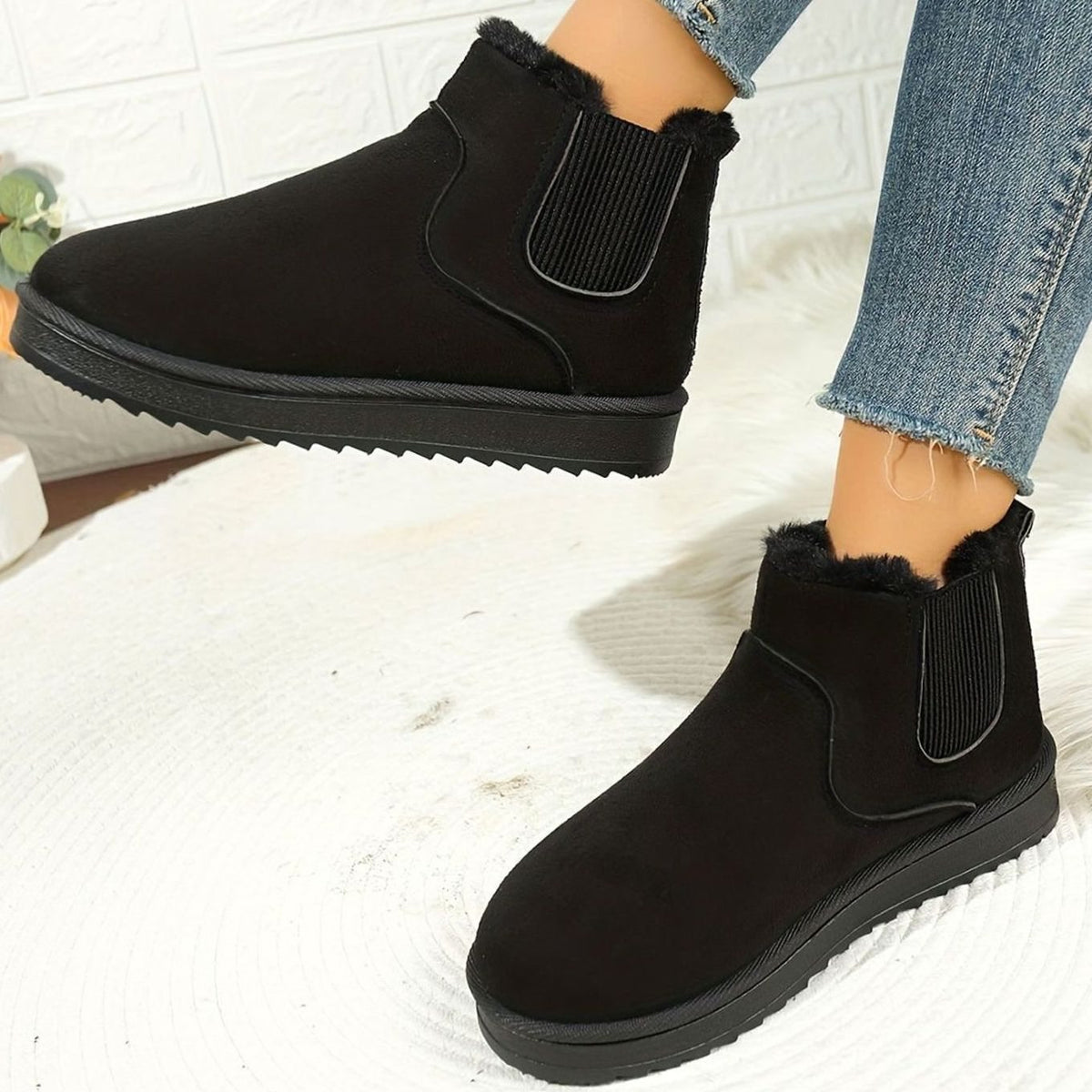 Women's Plush-Lined Ankle Boots | Elastic Side Panels for Slip-On Wear and Textured Platform Sole | 3 Colors