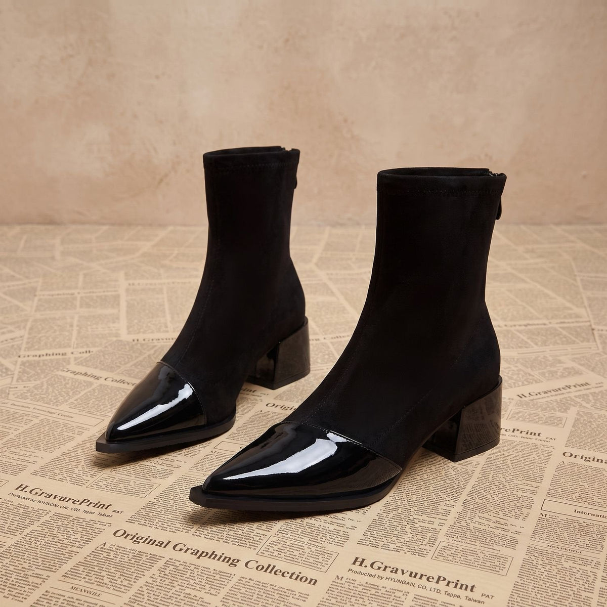 Harper | Women's Pointed-Toe Block-Heel Ankle Boots Side-Zip