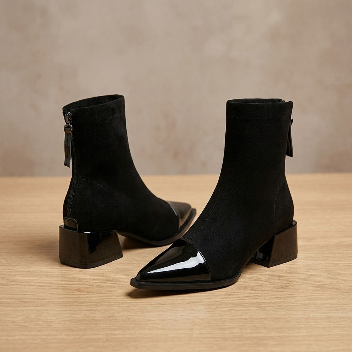 Harper | Women's Pointed-Toe Block-Heel Ankle Boots Side-Zip