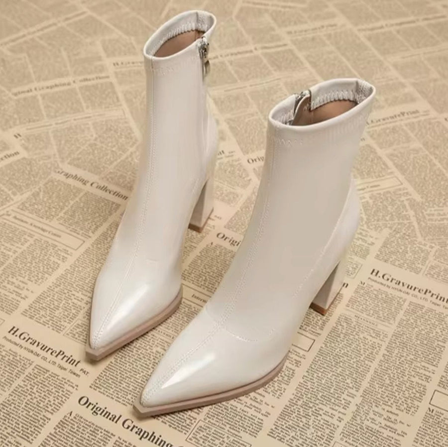 Women's Pointed-Toe Block-Heel Patent Ankle Boots