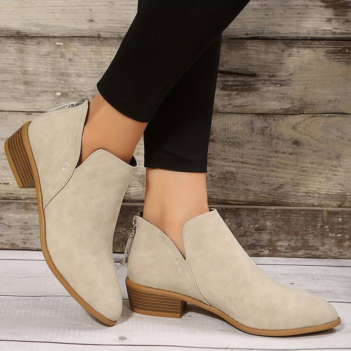 Women's Pointed-Toe Low-Heel Suede Ankle Boots Side-Zip
