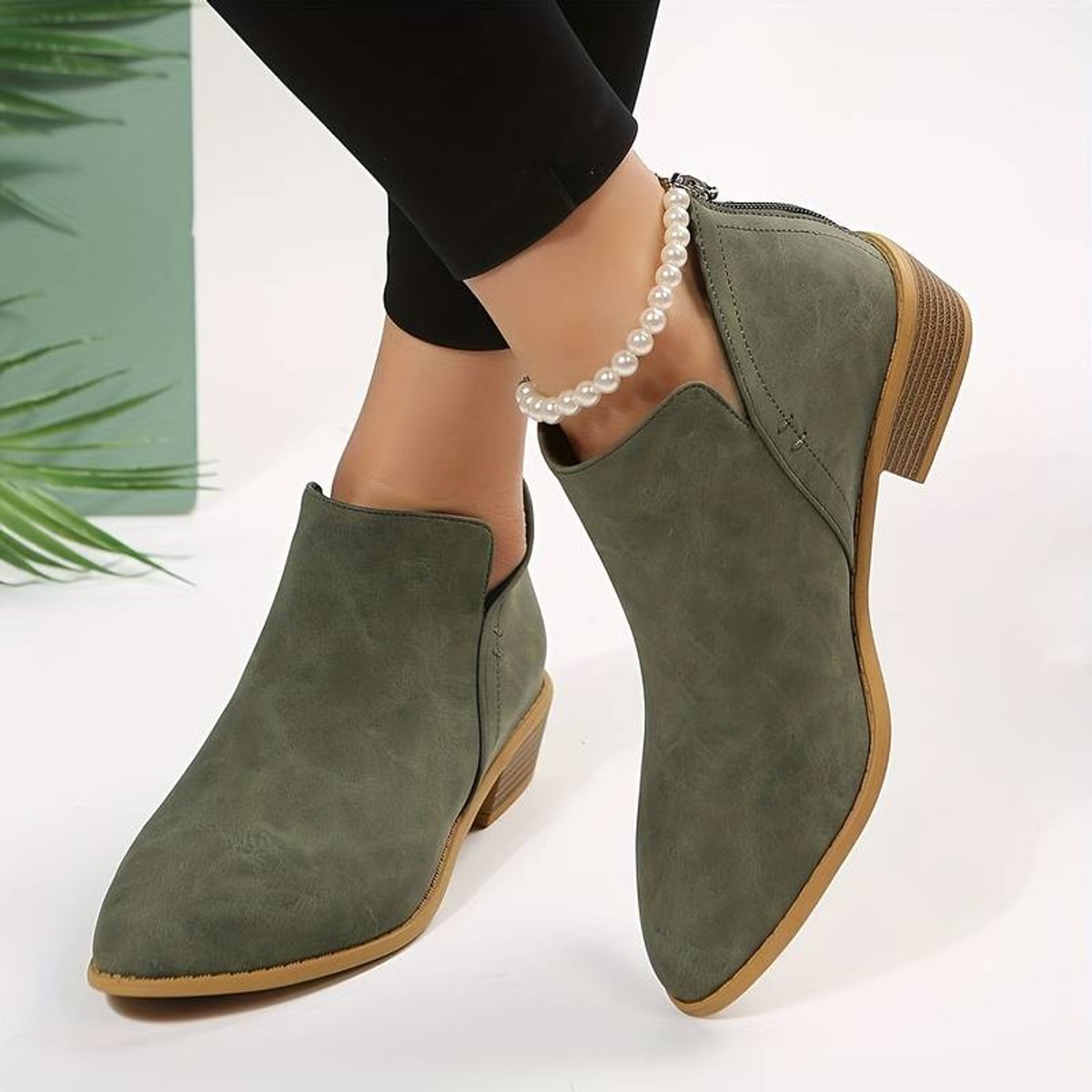 Women's Pointed-Toe Side-Zip Block-Heel Ankle Boots
