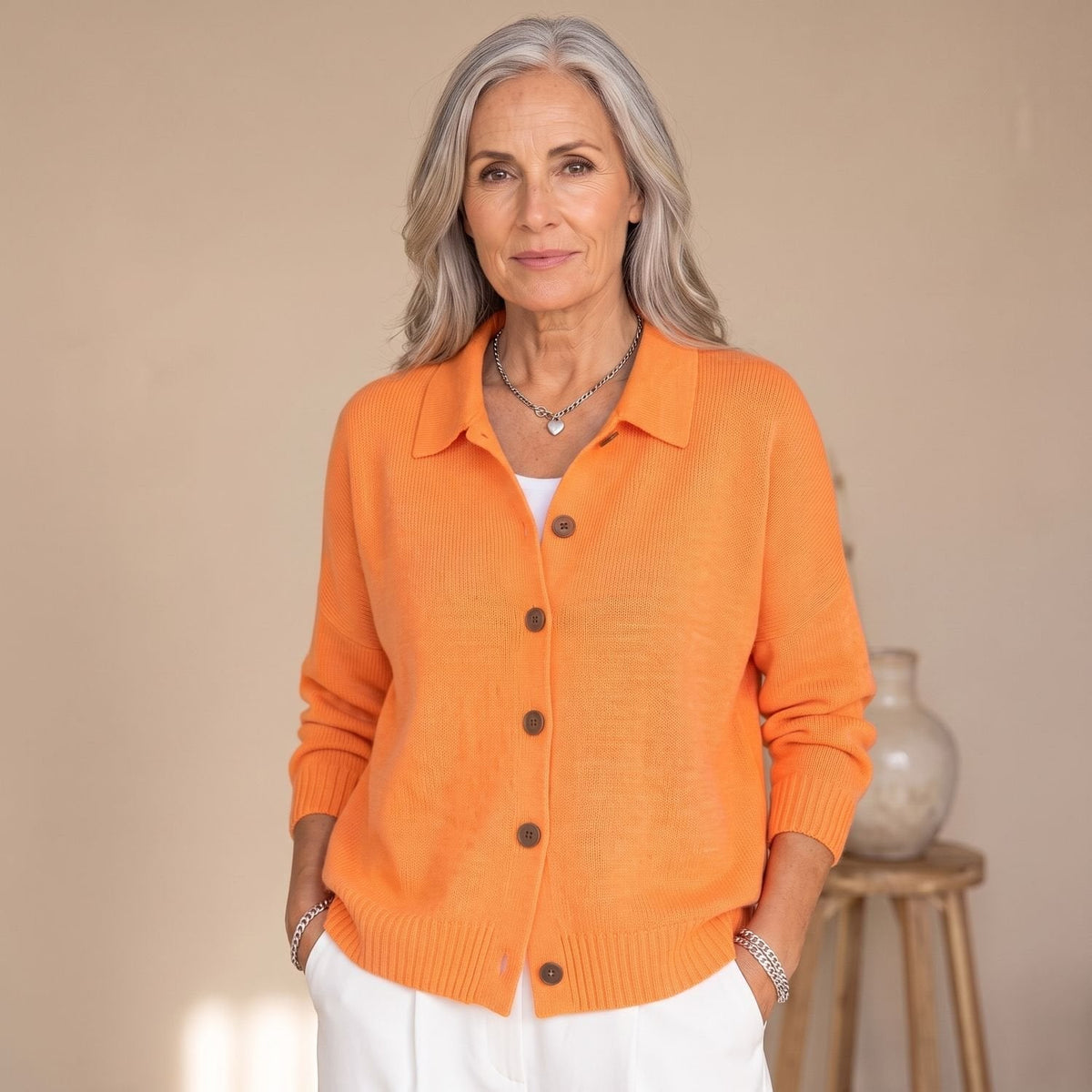 Layla | Women's Polo-Collar Button-Front Knit Cardigan