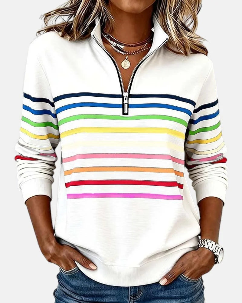 Women's quarter zip sweatshirt striped long sleeve pullover