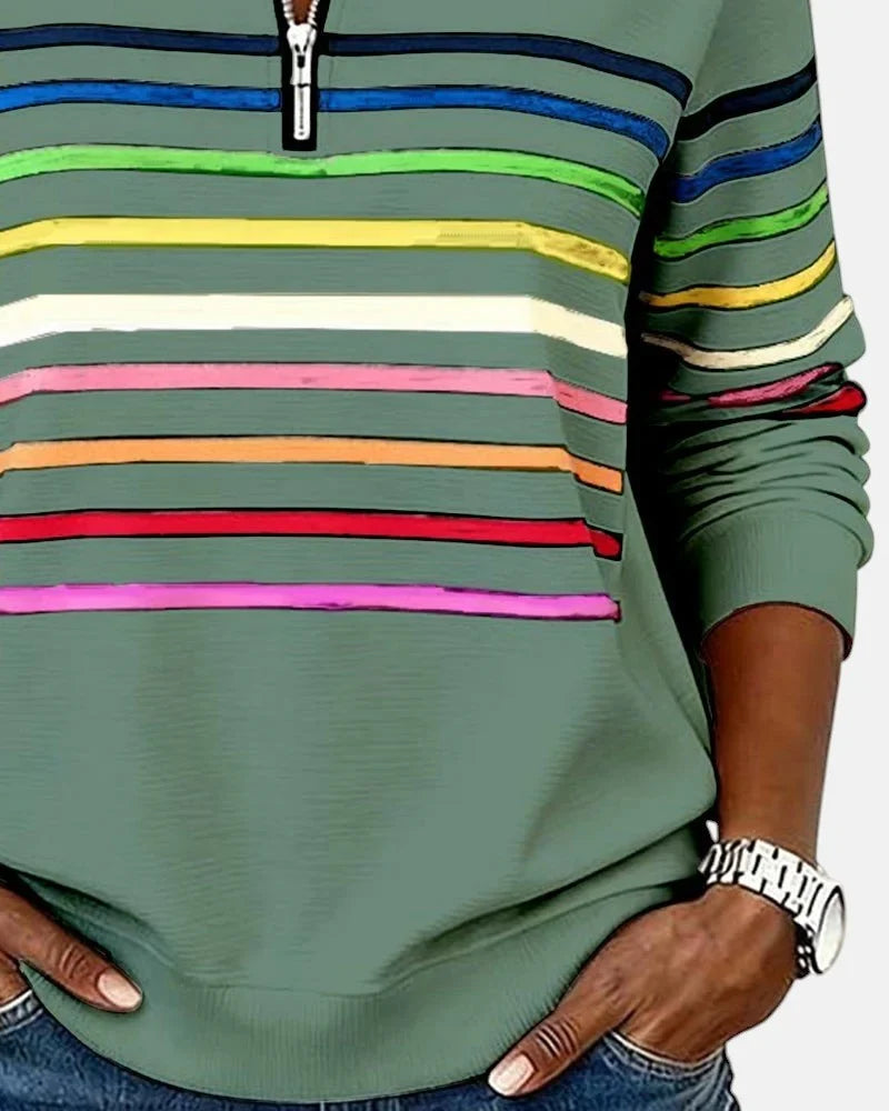Women's quarter zip sweatshirt striped long sleeve pullover