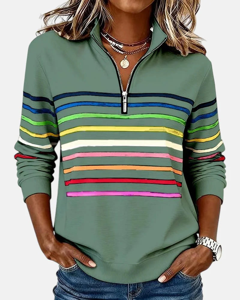 Women's quarter zip sweatshirt striped long sleeve pullover