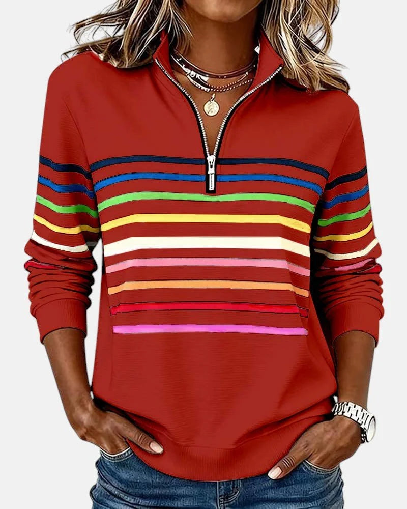 Women's quarter zip sweatshirt striped long sleeve pullover