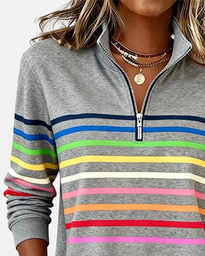 Women's quarter zip sweatshirt striped long sleeve pullover