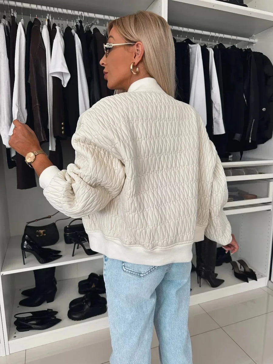 Women's quilted zip up bomber jacket