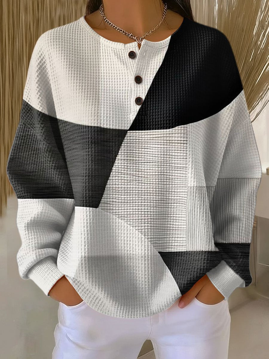 Women's Knit Sweater with Crew Neck and Button Front