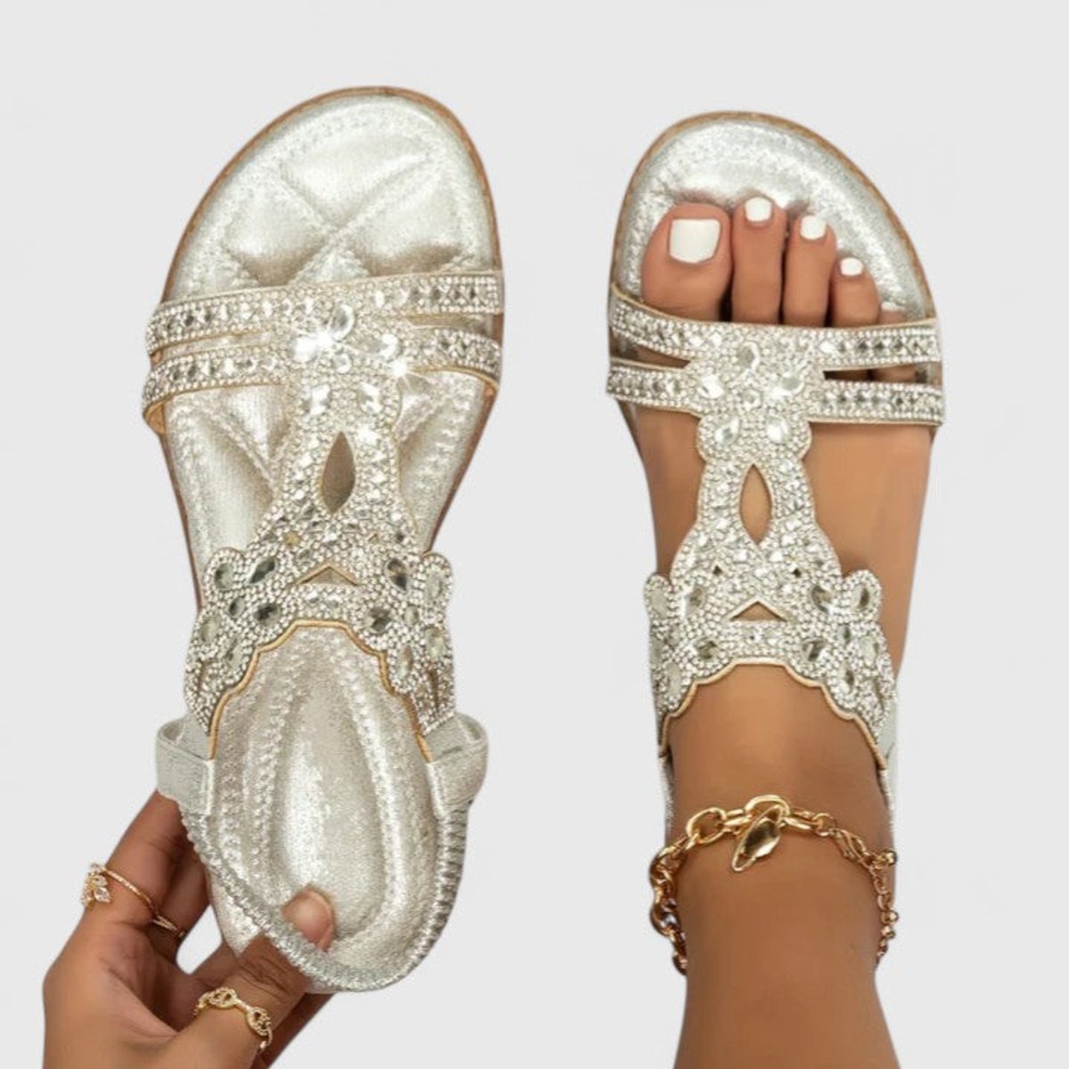 Women's Rhinestone Embellished Orthopedic Flat Sandals