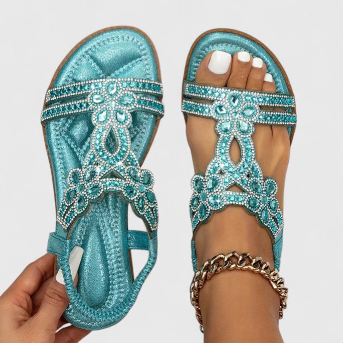 Women's Rhinestone Embellished Orthopedic Flat Sandals