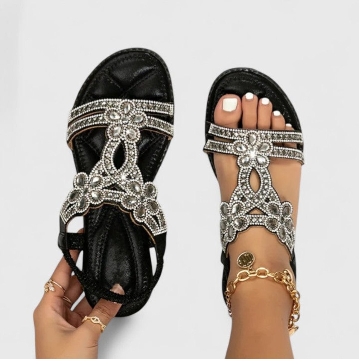 Women's Rhinestone Embellished Orthopedic Flat Sandals
