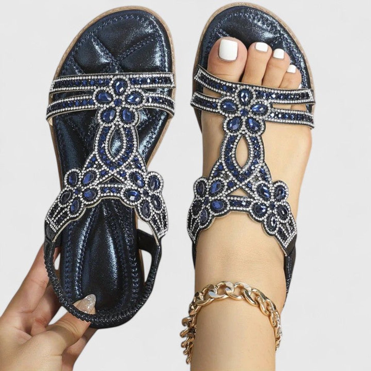 Women's Rhinestone Embellished Orthopedic Flat Sandals