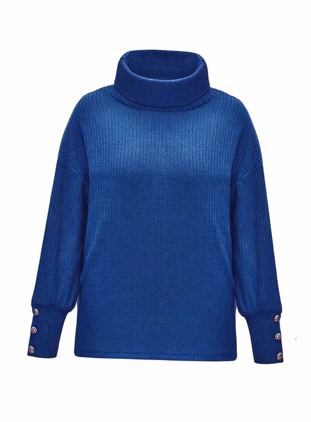 Women's Ribbed Cowl Neck Sweater Button-Cuff Knit Pullover