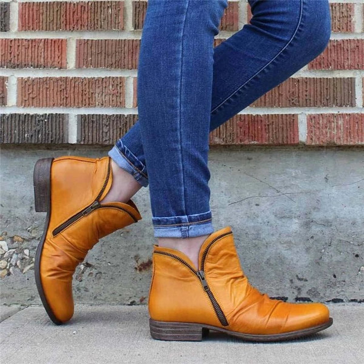 Women's Ruched Side-Zip Low-Heel Faux Leather Ankle Boots