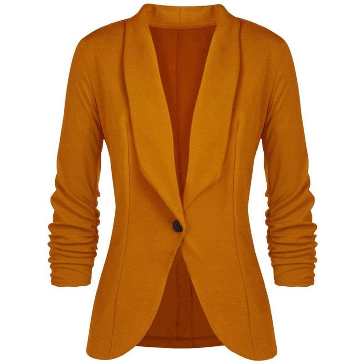 Women's Ruched-Sleeve Open-Front Single-Button Blazer