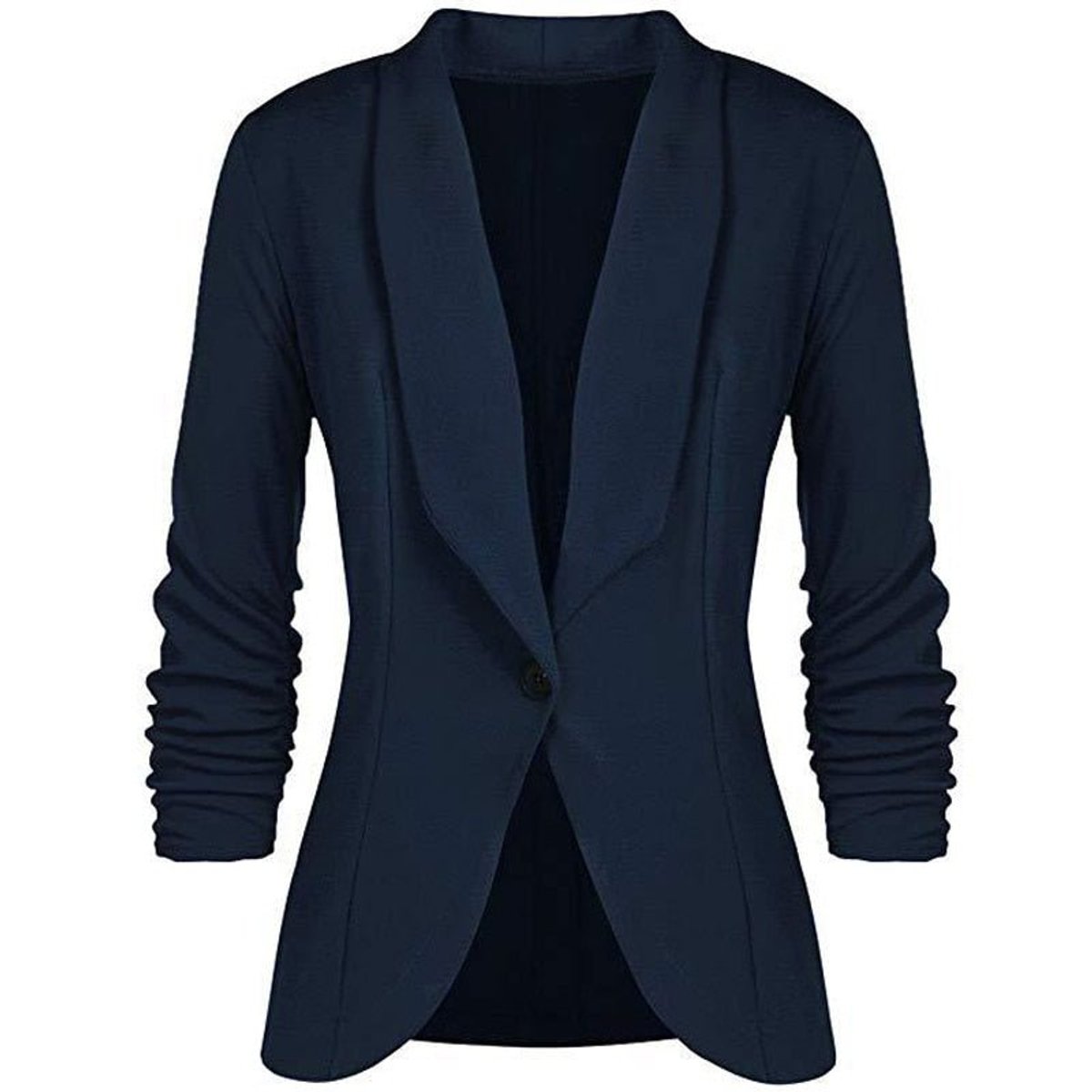 Women's Ruched-Sleeve Open-Front Single-Button Blazer