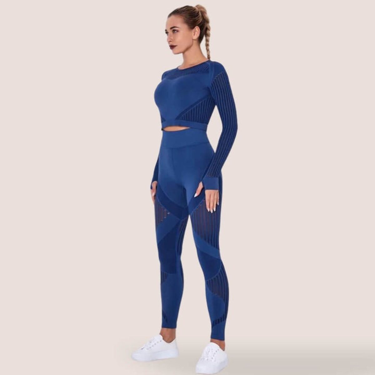 Women's Seamless High-Waist Mesh-Panel Activewear Legging Set