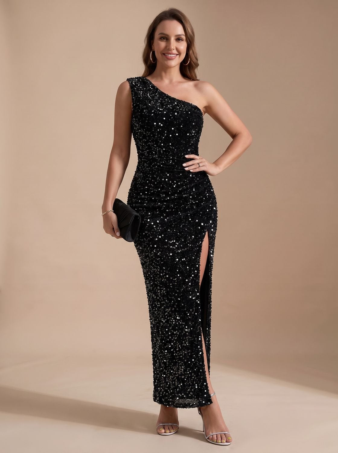 Harper | Women's Sequin One-Shoulder High-Slit Christmas Party Maxi Dress
