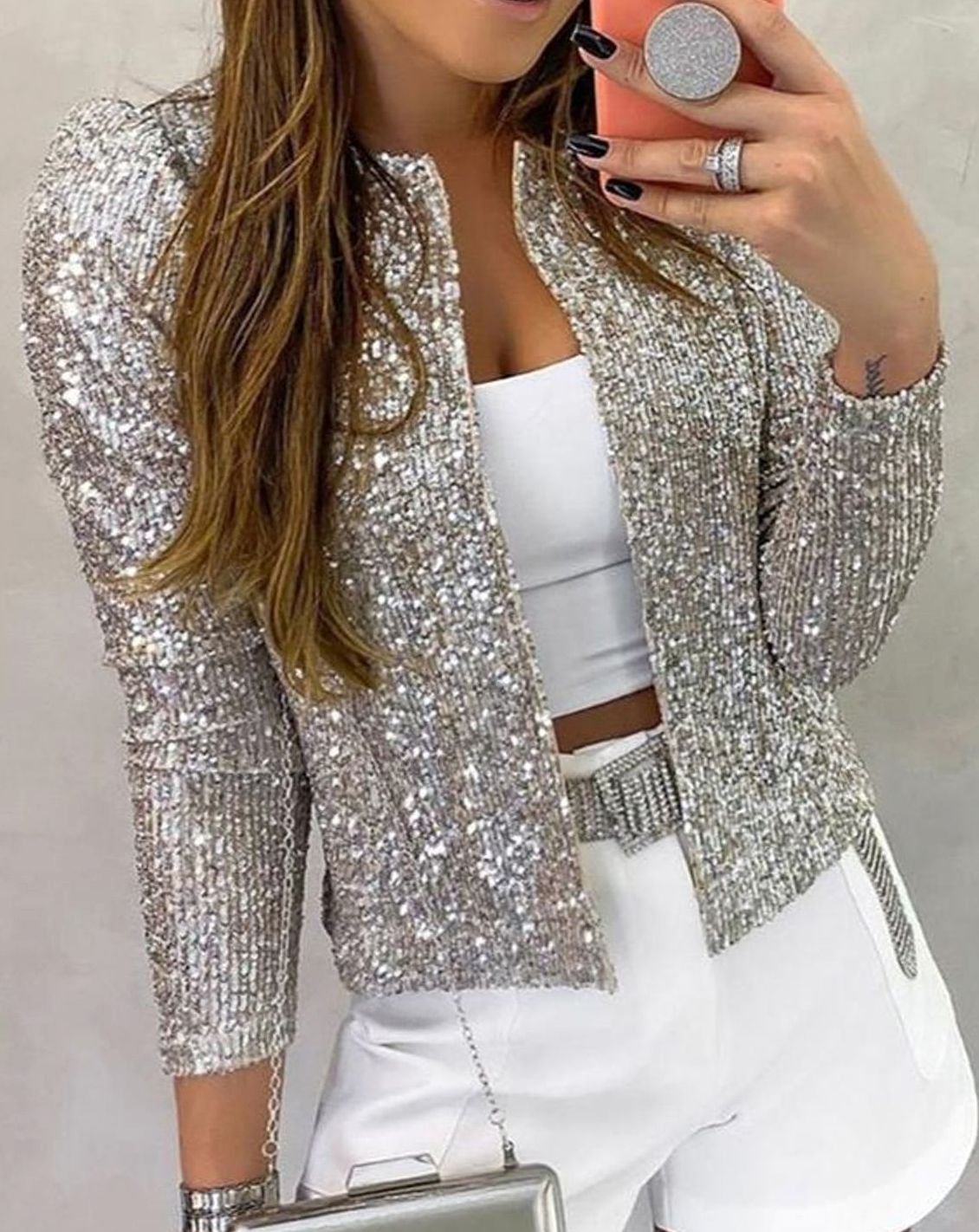 Women's Sequin Open-Front Sparkle Party Jacket