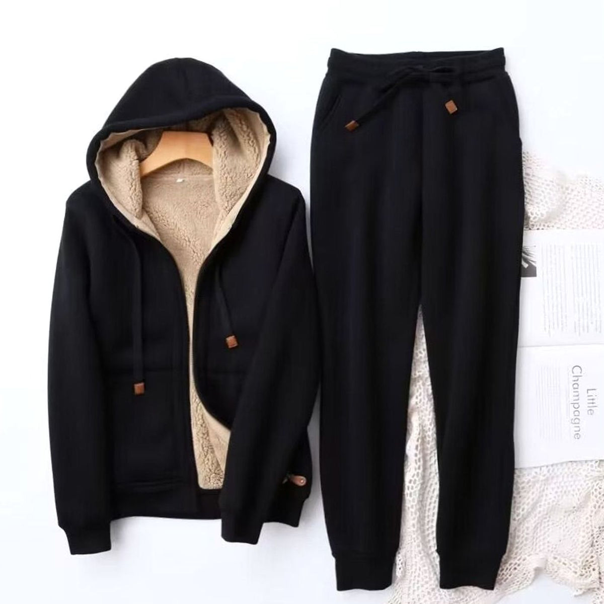 Women's Sherpa-Lined Winter Hoodie Jogger Set
