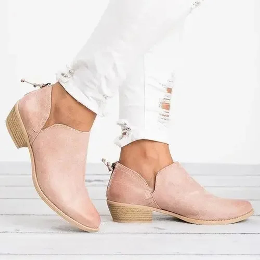Women's Side-Cutout Low Block Heel Faux Leather Ankle Boots