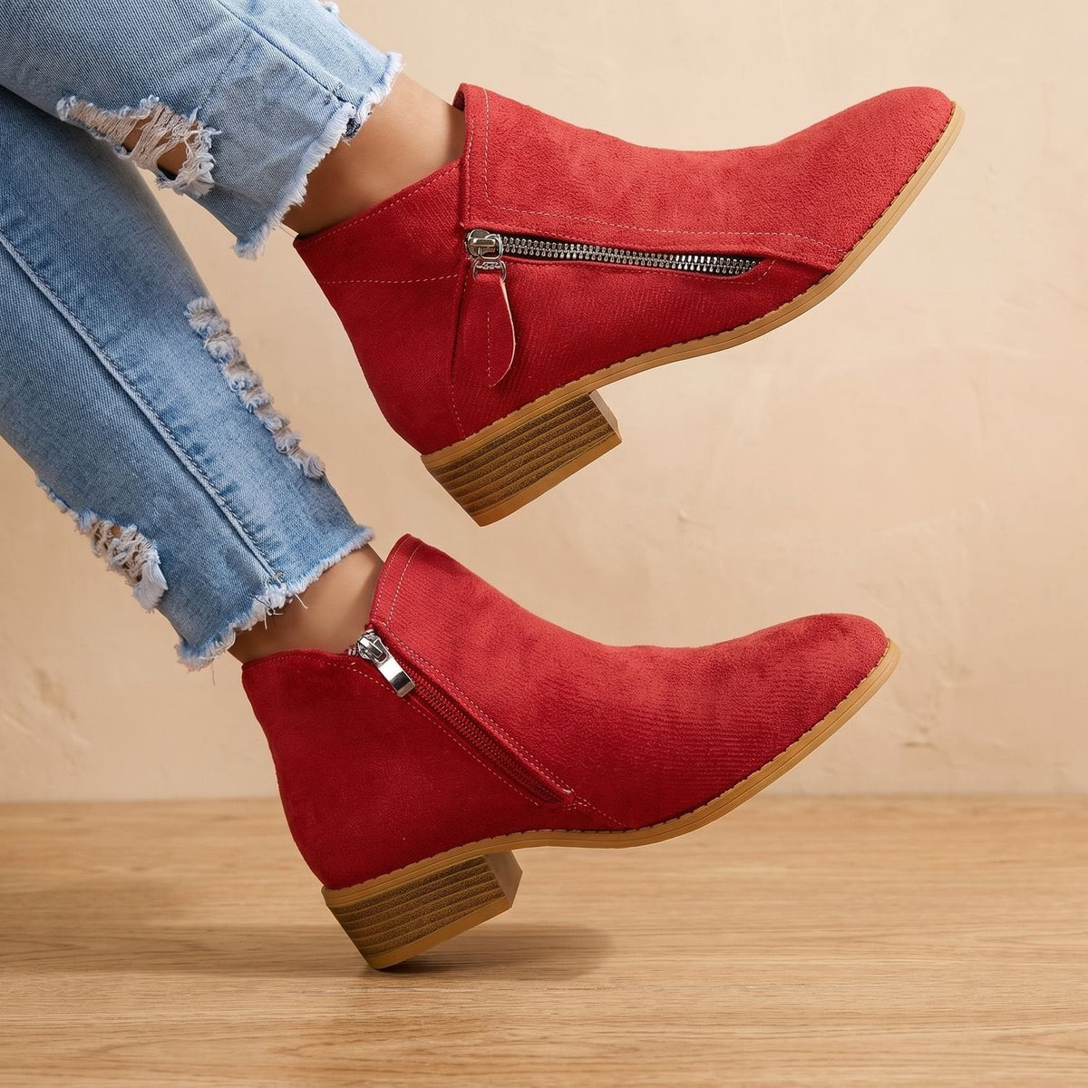 Scarlett | Women's Side Zip Ankle Boots Block Heel Wide Toe Box