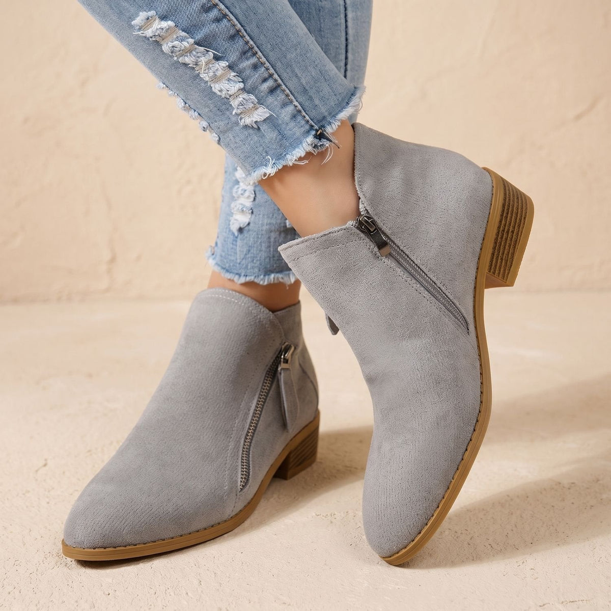 Scarlett | Women's Side Zip Ankle Boots Block Heel Wide Toe Box